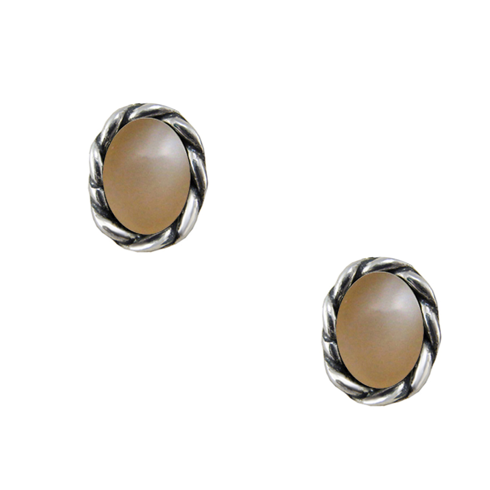 Sterling Silver Little Peach Moonstone Post Stud Earrings